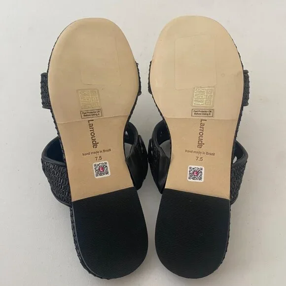 New Larroude Milan Flat Mule Sandals Slides Shoes Black Raffia